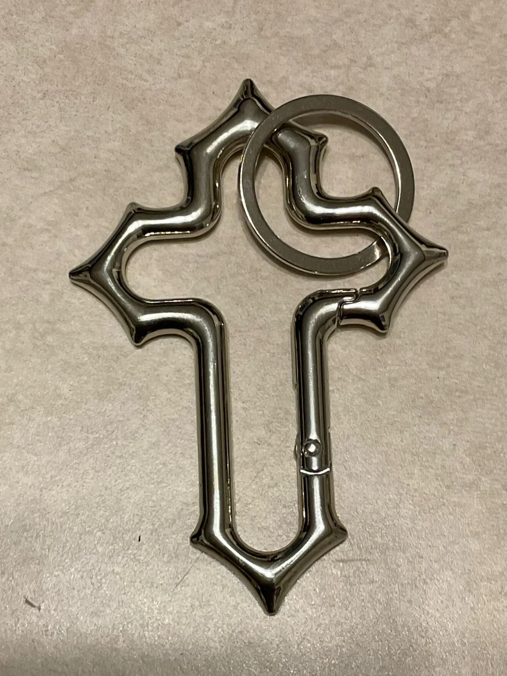 NWT Y2K Cross Carabiner Keychain, silver-tone, gothic/ grunge